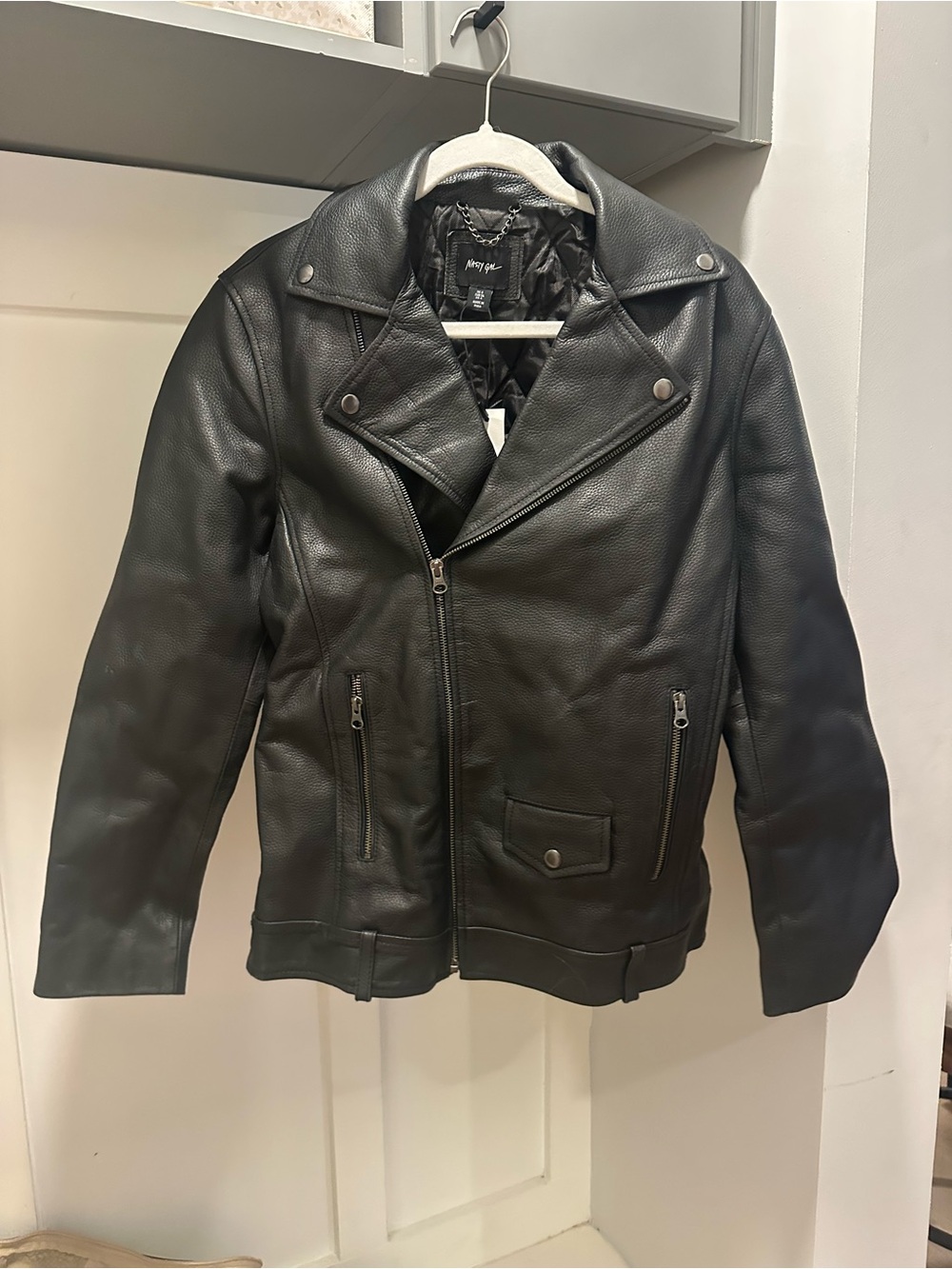 Nasty Gal Real Leather Oversized Boyfriend Biker Jacket US 4 NWT